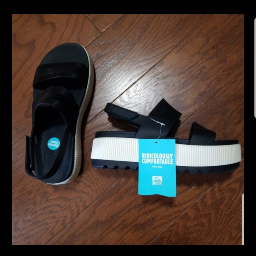 NEW! Reef Black and Vintage Platform Sandals NWT - Picture 5 of 9